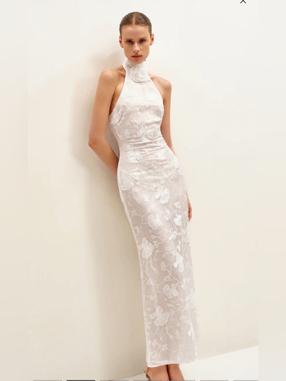 JW PEI Uliana White Floral Lace Halterneck Maxi Dress - White Size 6 NWT